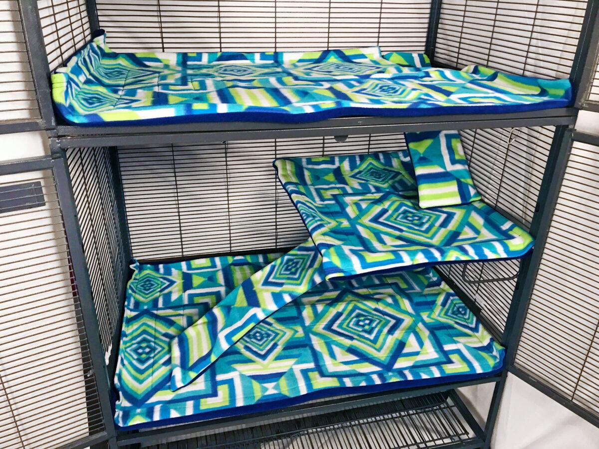DCN Cage Liner premade 3 Blue and Lime Geometric 3