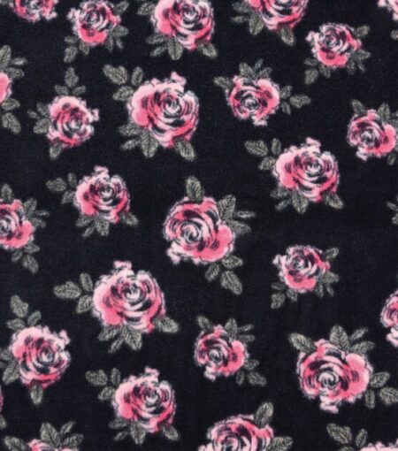 Watercolor Pink Roses on Black Fleece